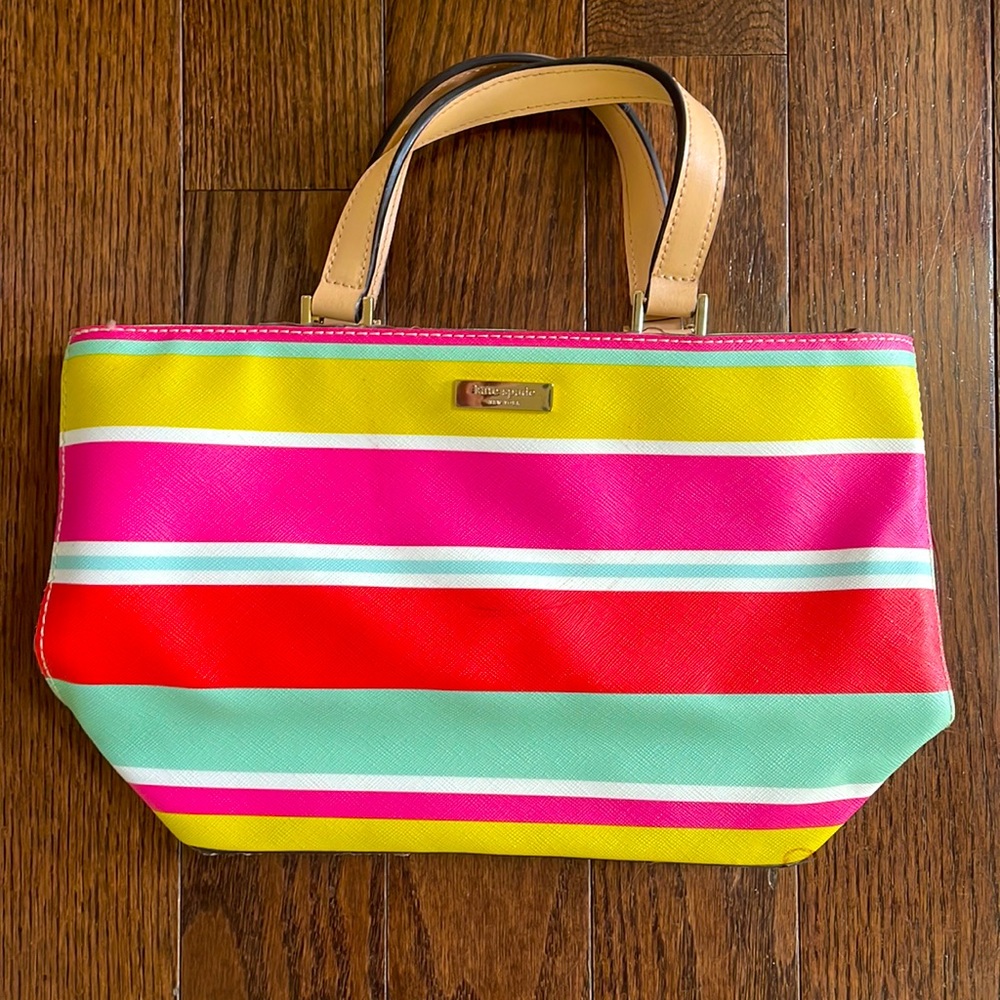 Kate Spade striped leather handbag in beautiful bold and bright colors